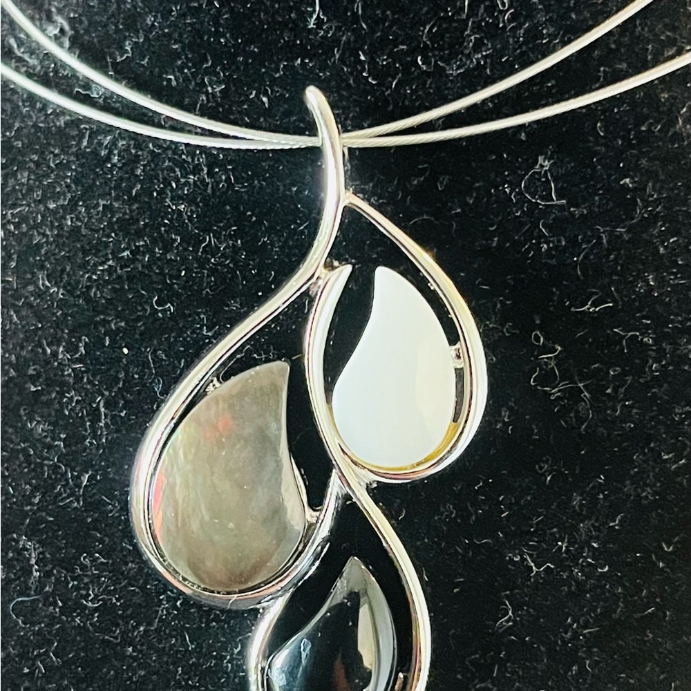 Lia Sophia Tear Drop Two Toned Silver and Black Abalone Mother of Pearl and Onyx - Picture 3 of 8